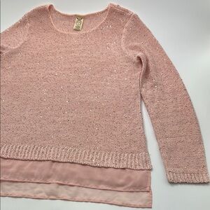 Faded Glory Layered Hem Sweater Women's XL Pink Round Collar Metallic 14 16